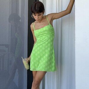 Urban Outfitters Lola Tiered Polka Dot Slip Dress Lime - L